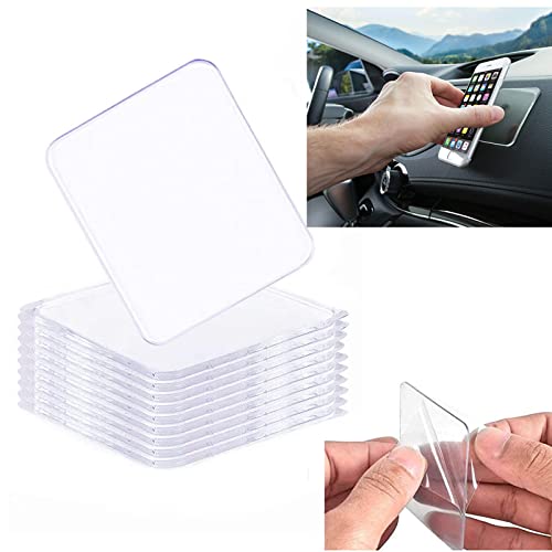 Ywhomal Traceless Super Sticky Gel Pads Anti-Slip Double Sided Gripping Pads for Auto Car Home Cell Phone Glass Photo Holder with Easy Remove Washable Reusable Design Pack of 10 (Transparent)