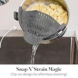 Kitchen Gizmo Snap N' Strain - Silicone Pasta Strainer Clip-On for Pots and Pans - Heat Resistant Colander for Vegetables and Noodles - Kitchen Gadgets for Cooking - Space-Saving Design - Grey