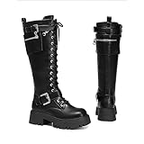 DREAM PAIRS Women's Combat Riding Platform Knee High Boots, Lace Up Fall Lug Sole Gothic Motorcycle Boots with Inside Zipper,Size 9,Black,SDKB2304W