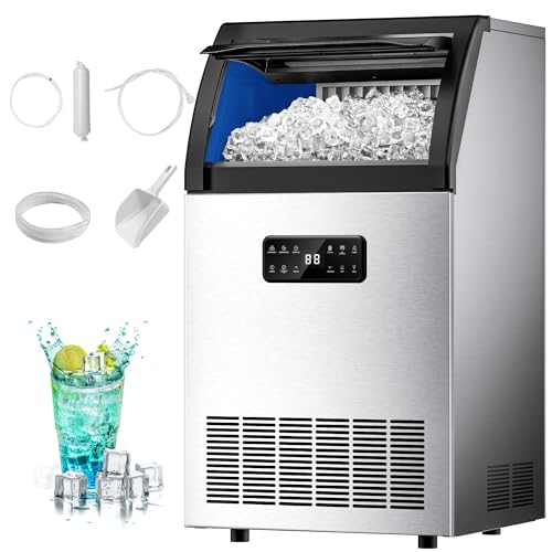 EUHOMY Commercial Ice Maker,105lbs/24H,Stainless Steel Under Counter Ice Machine with Water Filter,33lbs Storage Capacity, 45 Cubes in 8-12 Mins, Freestanding Ice Machine for Home/Bar/Cafe/Restaurant
