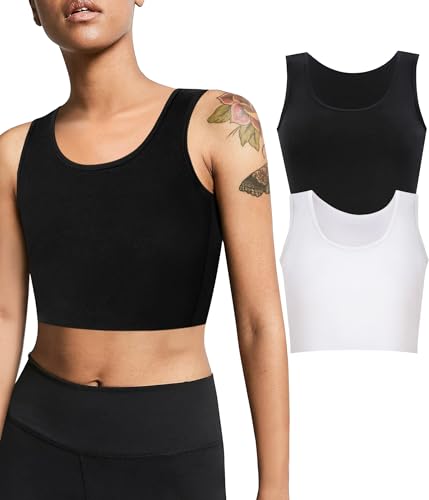 LEINIDINA Chest Binder for Transgender FTM LGBT Tomboy Tops Women Breathable Binder Bra Tank Tops Elastic Black&White 2X-Large