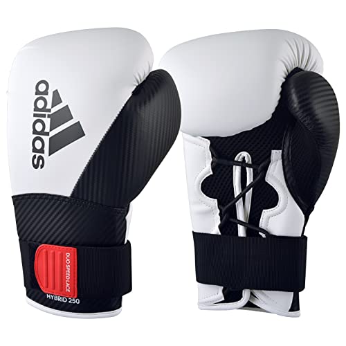adidas Hybrid 250 Elite Boxing Training Gloves - for Boxing, Kickboxing, MMA, Bag, Training & Fitness - Boxing Gloves for Men, Women & Kids - Weight 8, 10, 12, 14, 16 Oz (8oz, White/Black)