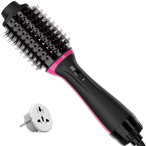 Dual Voltage Hair Dryer Brush for European Travel, 120V - 240V One Step Hair Dryer and Styler Volumizer, Professional Blow Dryer Brush with Negative Ion Anti-frizz for Drying, Straightening, Salon