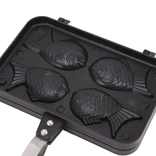 Taiyaki Fish Shape Pancake Pan,Non Stick Taiyaki Double Cake Maker with 4 Trays Waffle Baking Pan for Breakfast Pancake Plett Taiyaki Baking Compatible with Electric,Gas