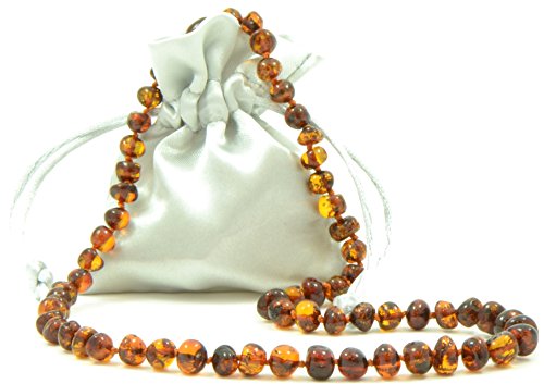 AmberJewelry Baltic Amber Beaded Necklace for Adults - 21.6 inches (55cm) - Handmade Dark Cognac / Brown Color Amber Beads Necklace - Authentic / Certified Polished Baltic Amber Beads Necklace collar de ámbar Handmade in Baltic Region