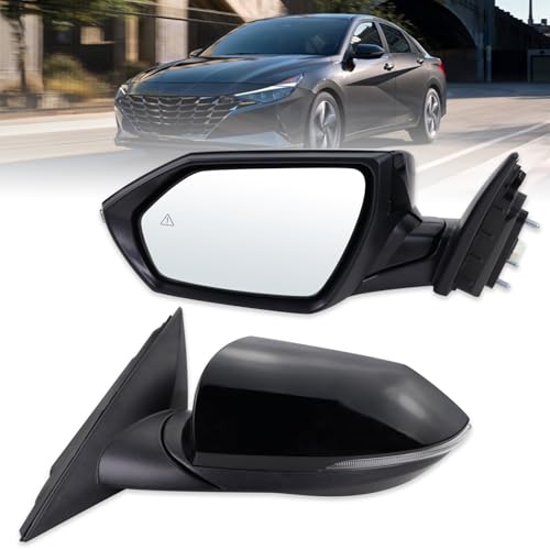 Lqito Left Driver Side Mirror Compatible With 2021 2022 2023 2024 2025 Hyundai Elantra With Manual Folding Power Glass Heated Blind Spot Turn Signal Black Replace#87610AA170(8Pins)