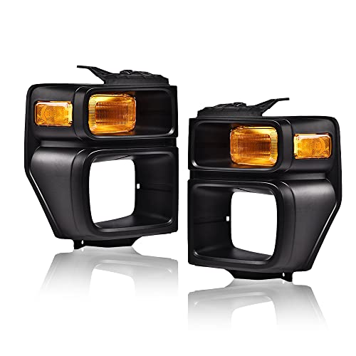 CNNELL Headlight Trim Bezel Parking Turn Signal Light Lamp (One Pair) Compatible with 2008 2009 2010 2011 2012 2013 2014 Ford E150 E250 /2008-19 Ford E350 Super Duty Headlights Assembly