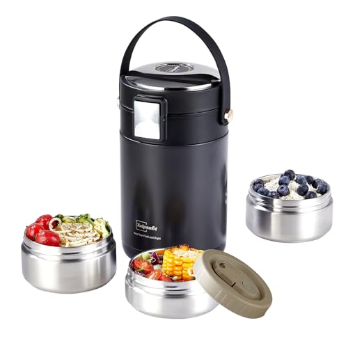 Xeipenfit 78 oz Thermos for Hot Food,3-Layer Sealed Stackable Food Thermos,with Lunch Bag Soup Thermos,It Is Suitable for Daily Office Meals,and Outdoor Meals (Black)
