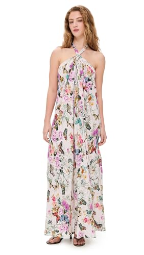 L'AGENCE Women's Geneva Butterfly Keyhole Halter Maxi Dress, Ivory, Floral, M