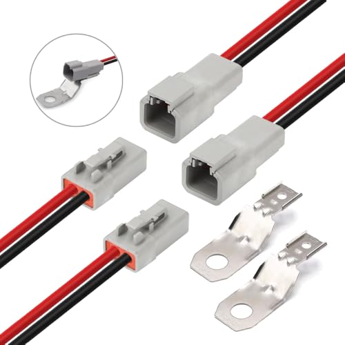 DTP 2 Pin Connector with 12 AWG Cable Wire,2 Way DT Automotive Waterproof Electrical Connector Male Female Plug Wiring Harness,for Car,Truck,Boats,LED Work Light（2 Pairs）