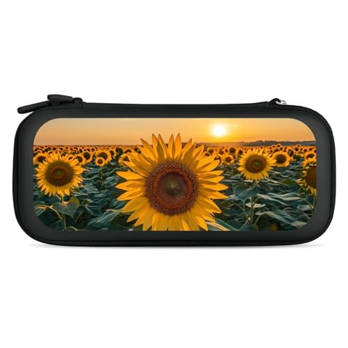 Sunset Over Sunflower Field Portable Protective Shell Compatible with Switch Case Wristlet Travel Bag with 15 Game Cartridges Black-Style-1