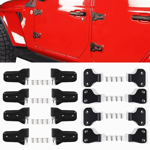 ZXMOTO Door Hinges Kit for Jeep Wrangler JL & Gladiator JT 2018-2024 Inside and Outside 4 Door Hinge Assembly Kits (16Pcs) Black Aluminum