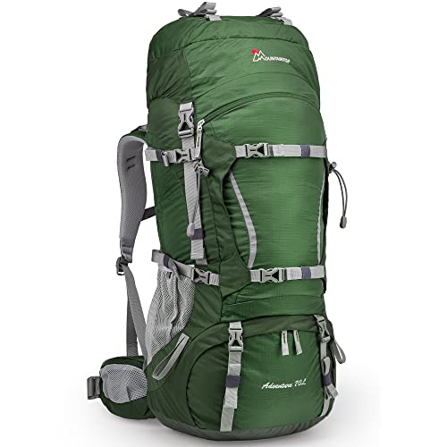 MOUNTAINTOP 70L Internal Frame Backpack Camping Backpacking Hiking Backpack for Men Women with Rain Cover,Dark Green