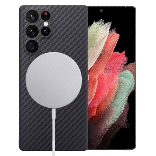 Sisyphy Aramid Fiber Case for Samsung Galaxy S25 Ultra 5G with Carbon Fiber Texture, Compatible with MagSafe, Super Slim Protective Cover, Soft Touch Sturdy Durable Snap-on Back Cover