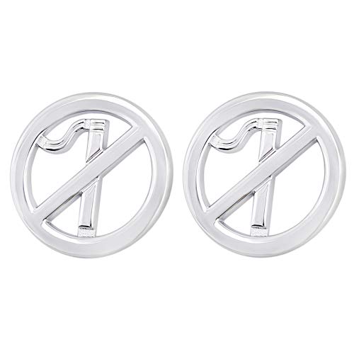 2pcs No Smoking Sign 3D Metal Car Emblem Decoration Car Decal Sticker Decal for Vehicles & Cars (Sliver)
