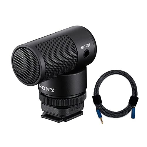 Sony Vlogger Shotgun Microphone with Multi Interface Shoe Bundle with Nylon Braided 3.5mm Male-Female Audio Cable (2 Items)