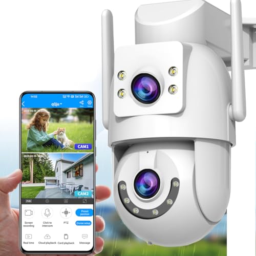 JOOAN Security Camera Outdoor 2K Dual Lens Wired WiFi Cameras Home Surveillance IP Camera 360° PTZ Camera 5G /2.4G WiFi 2 Way Audio IP66 Weaterproof Motion Detect Alert Color Night Cloud/Card Record