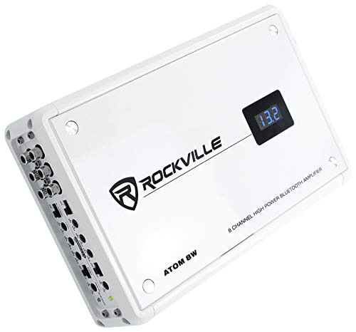 Rockville Atom 8W 3500W Peak 8-Channel Marine Amplifier 4 Ohm, Bluetooth, Marine-Grade Water-Resistant, Compact, for Boat and Marine Audio Systems