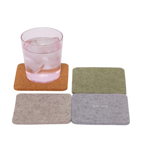 Graf Lantz - Bierfilzl Felt Coasters - Square - 100% Merino Wool - Moisture Wicking - Heat Resistant - Sustainable - Home Decor - Housewarming Gift - 4 Coaster Set - 4" x 4" x 5 mm - Pastels