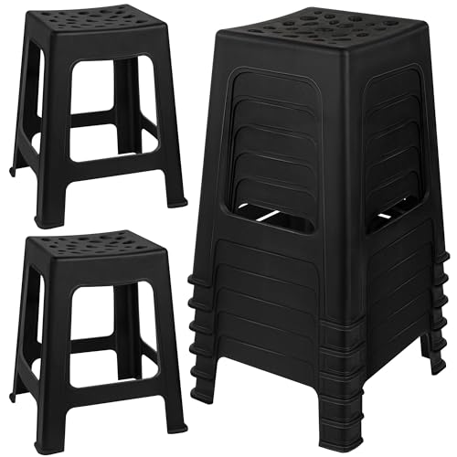 TURSTIN 6 Pack Plastic Stools 16.9 Inch Black Nesting Stools Portable Backless Bar Stool Flexible Seating Chairs for Classroom Office Home