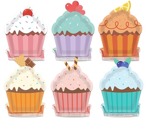 60 Pcs Donut Cupcake Party Plates Cake Shaped Disposable Plates Cupcake Paper Plates Treats Sweet Dessert Plates for Kids Girls Birthday Baby Shower Candyland Cookies Cupcake Tea Party Supplies Favor