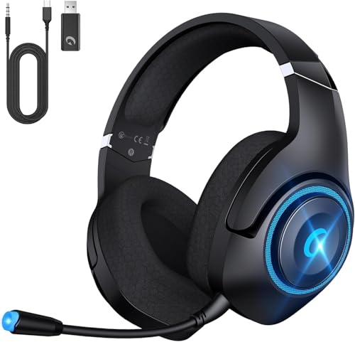 KAPEYDESI Gaming Headset Wireless for PS5/4, 2.4GHz Gaming Headphones Wireless with Noise Canceling Microphone for Fortnite/FPS Gamers, 40-Hr Battery Gamer Headset for PC, Midnight Blue