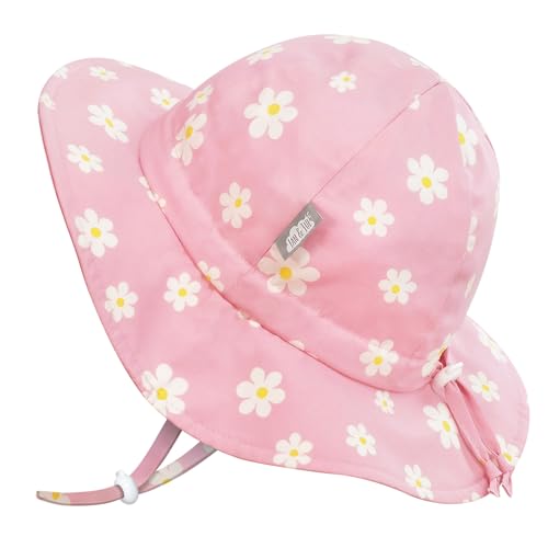 JAN & JUL Girls' Cotton Sun-Hat, Size Adjustable Summer Floppy Hat for Babies ((S: 0-6 Months, Pink Daisy)