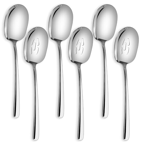 SOLEADER Extra Large Serving Spoons for Buffet, 12 Inch Stainless Steel Serving Spoons, Big Spoons for Serving Food, Pack of 6