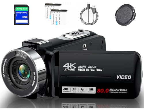 THPACIP Camcorder Video Camera 4K Ultra 80MP Vlogging Camera for YouTube 18X Digital Zoom Camcorder Recorder 3.0" IPS HD Screen IR Night Vision with 32GB SD Card, Lens Cap, 2 Batteries