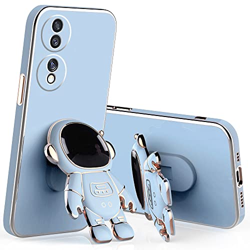 Compatible with Honor 70 Case with Plating Creative Astronaut Cartoon Holder Pink,for Honor 70 Phone Case Silicone Shockproof Stand Soft TPU Protective Slim Cover (Blue)