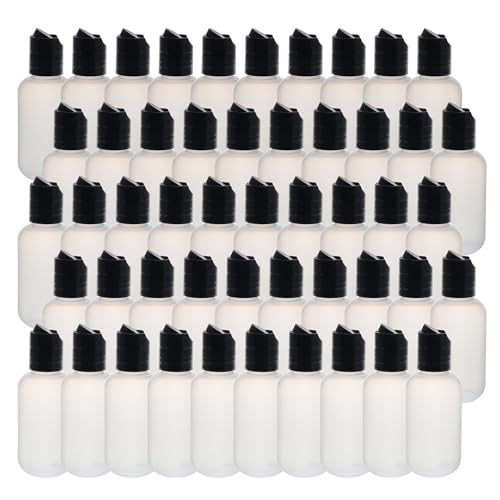 BodyMed 50 Pcs 2 oz. Clear Plastic Dispenser Bottles with Caps - LDPE Pliable Material & Leak Proof - Refillable, Mini Squeeze Bottles for Shampoo, Lotion, Essential Oils