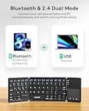 Samsers Multi-Device Foldable Bluetooth Keyboard with Touchpad, Rechargeable Dual-Mode(2.4G+BTx2) Wireless Keyboard with Holder, Portable Folding Keyboard for Android Windows iOS Mac OS - Black