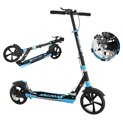 MEE GOO Scooter with Disc Brake&Dual Shock Absorbers,200mm PU Wheels ABEC-7 Bearings,Foldable Scooter for Teen&Adult,Non-Slip DeckScooter,Kick Scooter(Black)