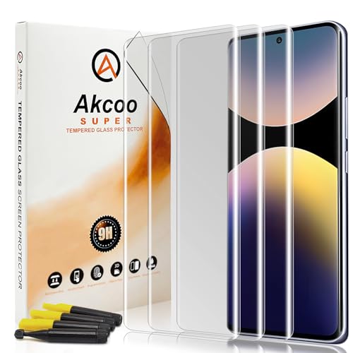 Akcoo Screen Protector for Redmi Note 14 Pro / 14 Pro Plus 5G, Tempered Glass [3 Pack], Edge to Edge Coverage, 9H Hardness Scratch Resistant, Sensitive Touch, Fingerprint-ID Support