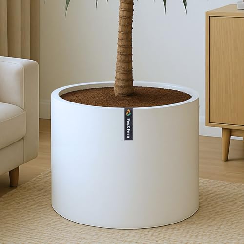 Fox & Fern 18.7 Inch Extra Large Planter — Premium Lightweight Fiberstone Matte White Plant Pot with Drainage Plug; Extra Large Planter for Indoor & Outdoor Use; Weather Resistant & UV Resistant