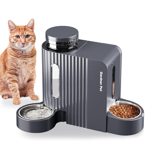 Gardner Pet Automatic Gravity Cat Food Feeder and Water Dispenser Stainless Steel Two-in-One Set Large Capacity Dispenser for Pets Dogs, Puppies, Kittens, Rabbits