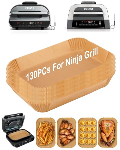 130PCS Air Fryer Liners Disposable for Ninja FG551/DG551 6-in-1 Indoor Grill, MMH Air Fryer Parchment Paper Liner Rectangular for Ninja Smart XL Air Fryer, Ninja IG601 Foodi Airfryer Oven Accessories