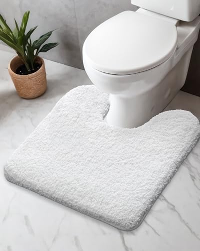 Disolla Toilet Rug U Shaped White 22x24 Machine Washable Non Slip Toilet Floor Mat Soft Plush Contour Rug for Bathroom Floor