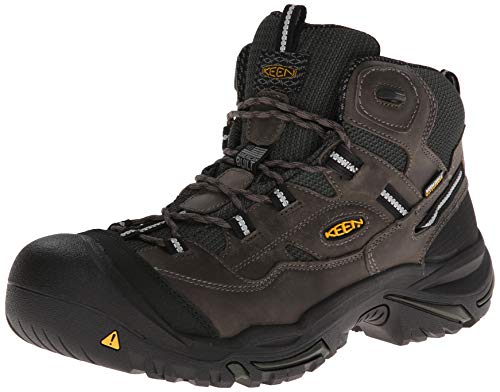 KEEN Utility Men's Braddock Mid Steel Toe Waterproof Work Shoe, Gargoyle/Forest Night, 11 Medium US