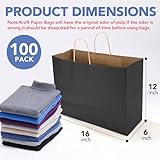 XPCARE 100Pack Kraft Paper Bags with Handles Bulk, 16x6x12 Inch Black Paper Bags, Kraft Shopping Bags for Small Business Merchandise,Wedding Party Favor Bags