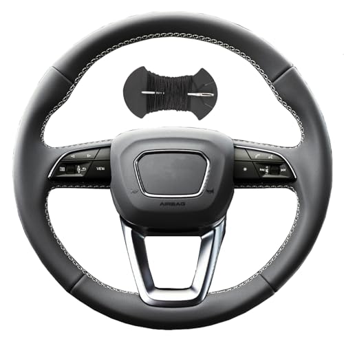 Car Steering Wheel Cover Microfiber Leather Stitch Wheel Wrap Fit for Audi A4 (B9) Avant Allroad Q3 Q5 SQ5 Q7 SQ7 Q8 SQ8 Funda Volante Car Accessories,Black