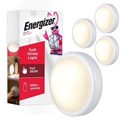 Energizer LED Tap, 4 Pack, Push, Battery Operated, Touch, Stick On Lights, Wireless, Puck, Under Cabinet Lighting, Perfect for Closets, Kitchen and More, 48958-P1