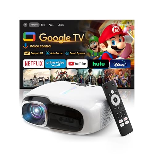 [Google TV Licensed&Voice Control] Projector, Outdoor Smart 1080P Projector with WiFi and Bluetooth, Auto Focus & Keystone, Movie Video Projector, Home Cinema Mini Portable Proyector for iOS/Android