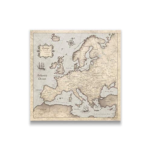 Conquest Maps Push Pin Europe Map Board - With Push Pins to Mark Europe Travel - Handmade in Ohio, USA - Design: Rustic Vintage