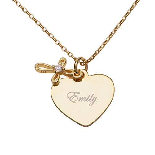 Cherished Moments Personalized 14K Gold-Plated Heart with Cross Charm Necklace with Engraving, First Communion Gift for Girls, Custom Engraved Confirmation Gift for Teens, Women 16-18 inch-adjustable