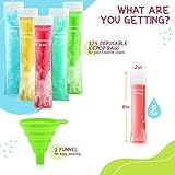 Frozip 125 Disposable Ice Popsicle Mold Bags| BPA Free Freezer Tubes With Zip Seals | For Healthy Snacks, Yogurt Sticks, Juice & Fruit Smoothies, Ice Candy Pops| Comes With A Funnel (8x2")