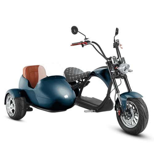 eAhora M1P Sidecar with Electric Motorcycle for Adult, 2000W Motor 37mph, 30Ah Removable Lithium Battery, 40+ Mile Range, Full Suspension and Hydraulic Brakes, 2 People Ride (Green)