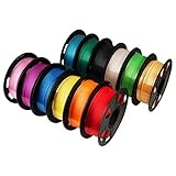 MIKA3D 12 in 1 Bright Shine 3D Printer Silk PLA Filament Bundle, Most Popular Colors Pack, 1.75mm 500g per Spool, 12 Spools Pack, Total 6kgs Material with One Bottle of 3D Printer Stick