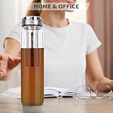 Reeho 32 oz Glass Water Bottle with Tea Infuser reusable Tea Tumbler with Strainer portable Travel Mug with Sleeve for Loose Leaf Tea, Cold Brew Coffee, Infused Fruit Water (Blue)