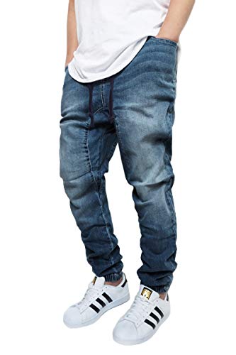 URBANJ Men's Stretch Twill Drop Crotch Jogger Pants S-5XL (M, Dk.Indigo Denim)